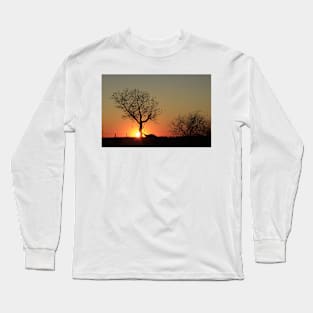 Kansas Sunset with a tree silhouette Long Sleeve T-Shirt